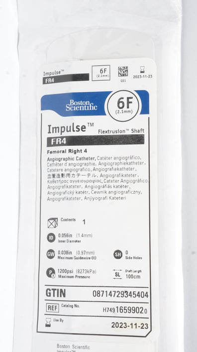Boston Scientific 1659902 Impulse Femoral Right 4 Angiographic Cath. 6F (x)